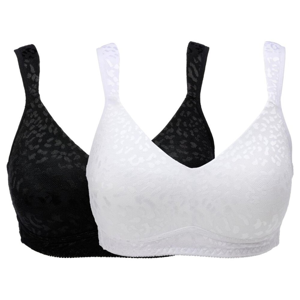 Rhonda Shear 2 Pack Molded Cup Bra Jacquard Print Size Medium Black White 605.4